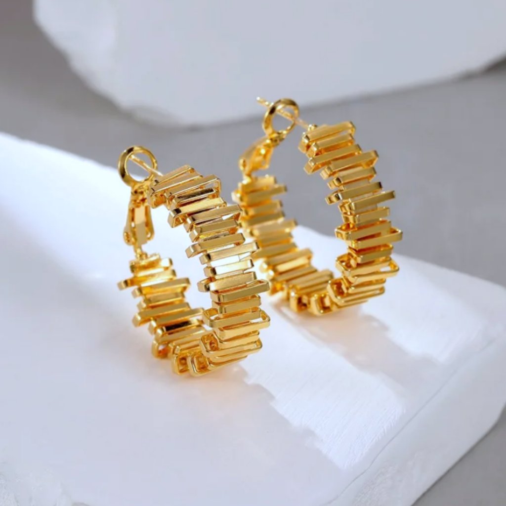 14k Gold Large Chunky Rippled Hoop Womens Earrings Hoops Ladies Jewelry 14 Karat
